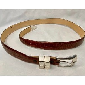 Genuine Calfskin Leather Belt Brown Textured Double Metal Loops Size 42